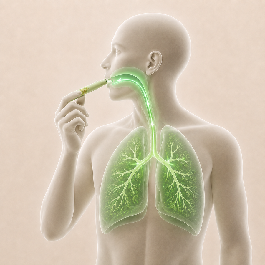Directement par la respiration